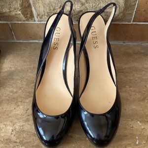 Guess patent leather platform slingback heels